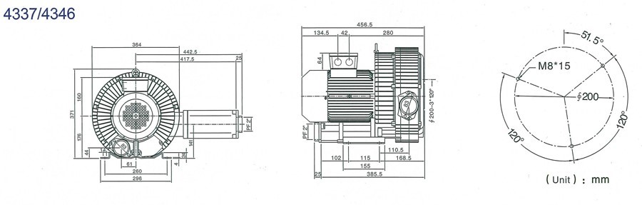 Installation Dimension of Double stage Blowers model 4337-4346